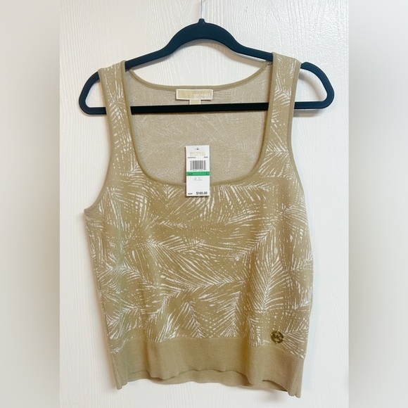Michael Kors Two Piece Knit Set Tank Top And Skirt In Khaki & White Size L NWT - Picture 6 of 9